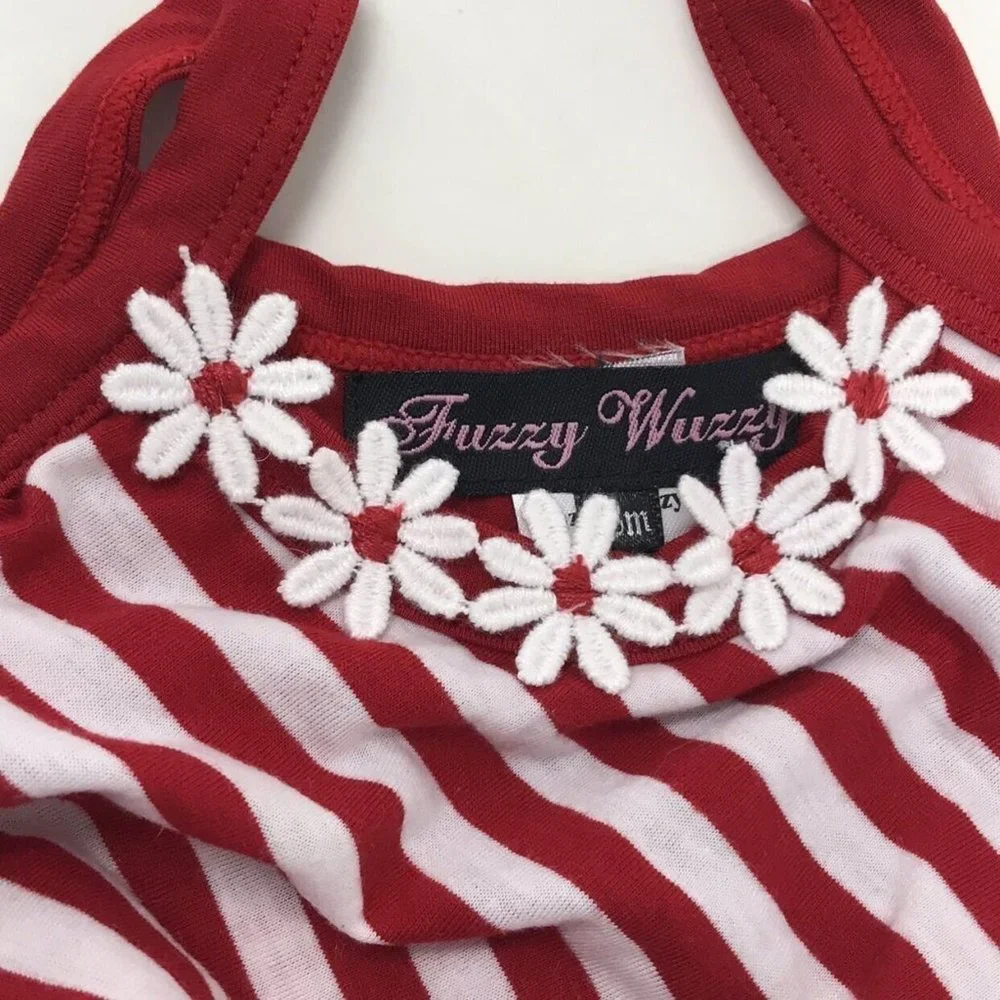 Fuzzy Wuzzy Baby Girls Red White Striped Ruffle Sleeveless Dress NEW